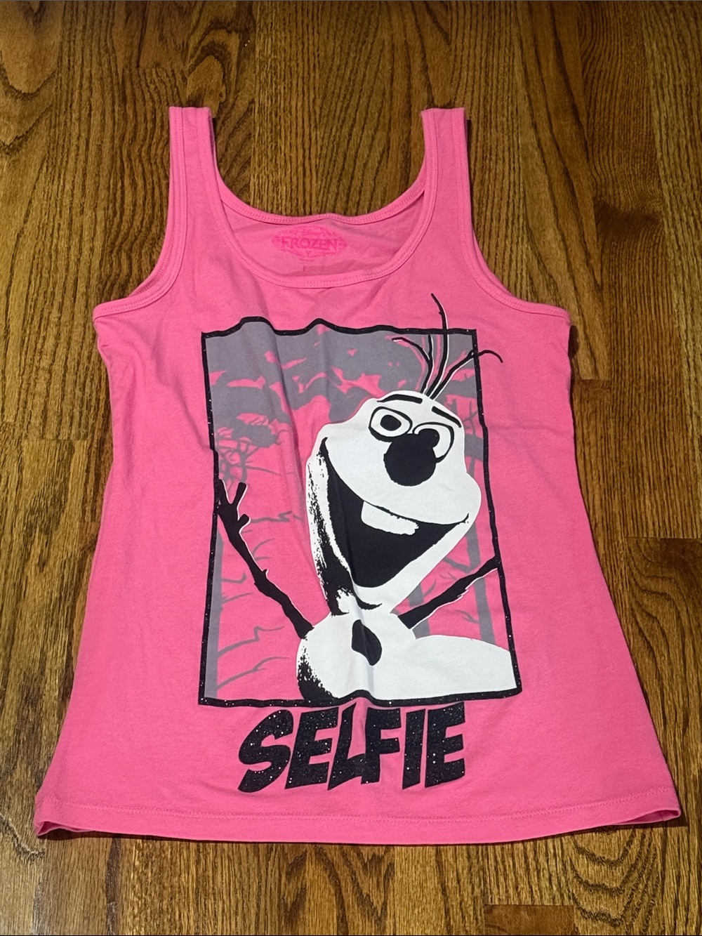 Large FROZEN Pink OLAF “SELFIE” Tank Top